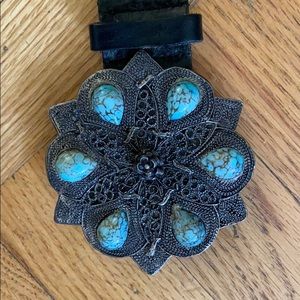 Vintage Black Belt with Bohemian Belt Buckle